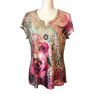 New Directions Pink Floral Blouse, Size Petite Large